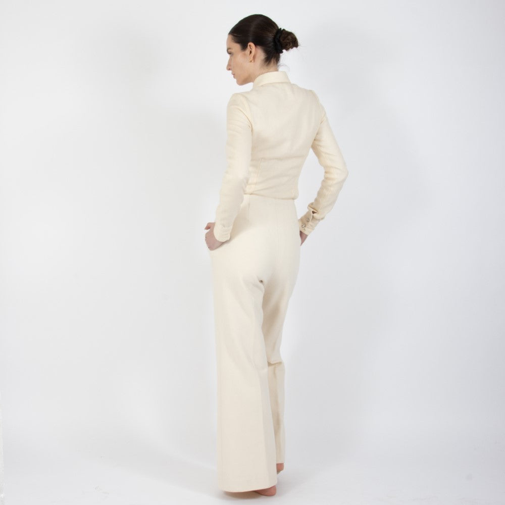 Ecru White Lumiere Wide Leg Wool Trouser