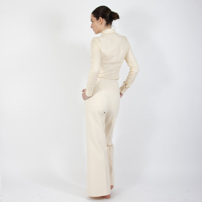 Ecru White Lumiere Wide Leg Wool Trouser