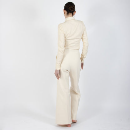 Ecru White Lumiere Wide Leg Wool Trouser