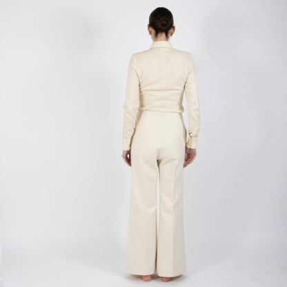 Ecru White Lumiere Wide Leg Wool Trouser