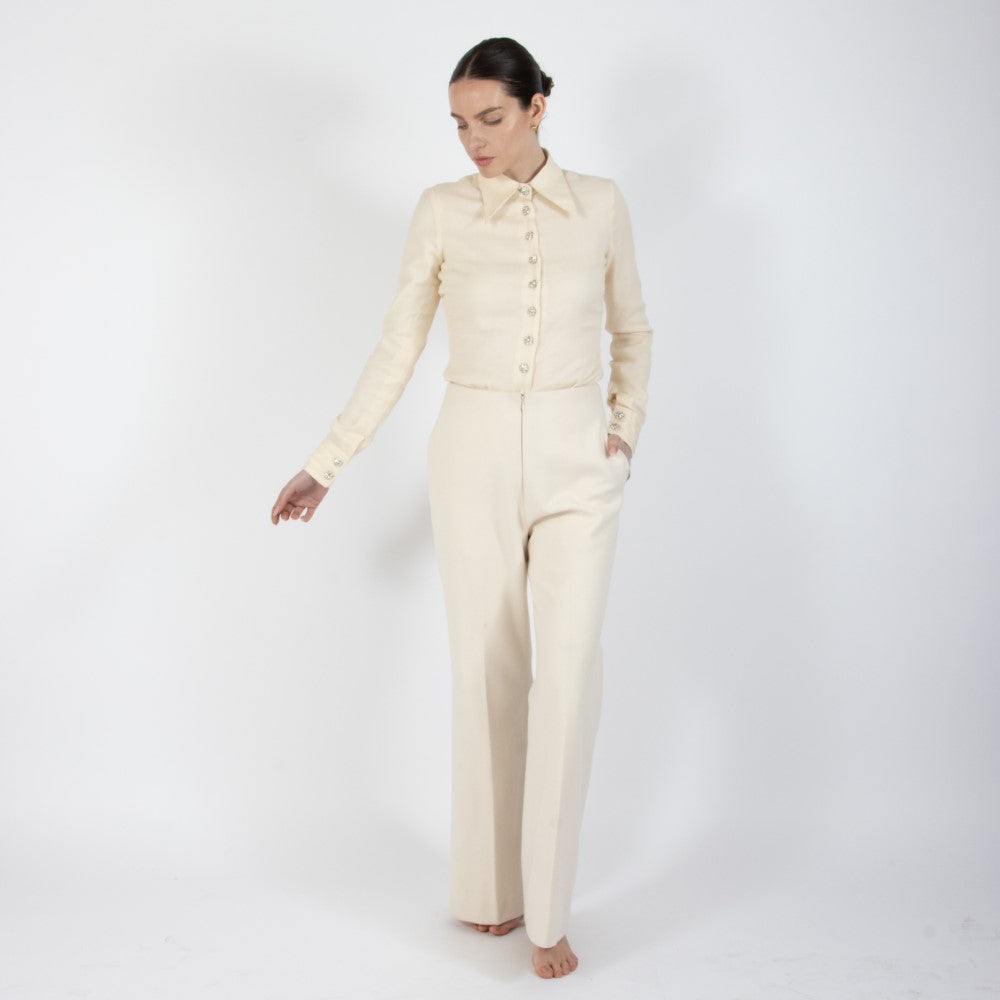 Ecru White Lumiere Wide Leg Wool Trouser