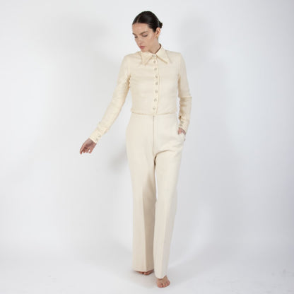 Ecru White Lumiere Wide Leg Wool Trouser